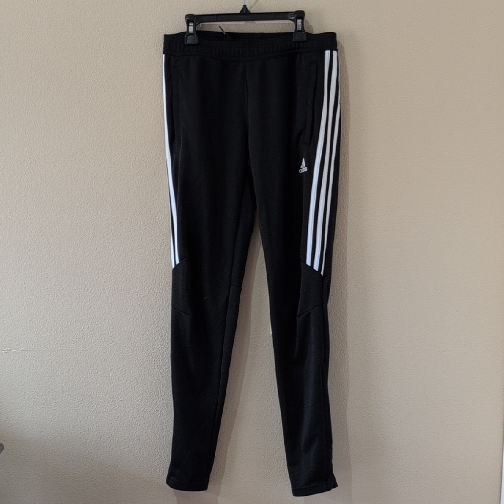 Adidas Black Mesh Like Pants with White Three-Stripes